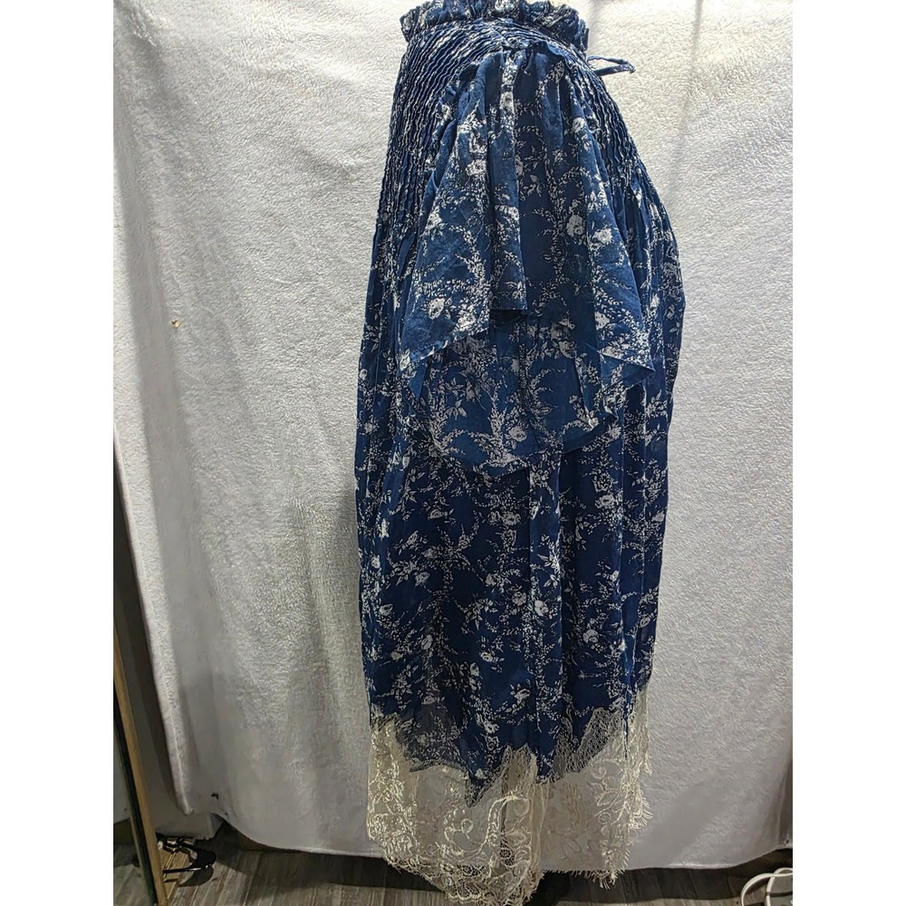 Free People Marigold Blue Floral Lace Trim Mini Boho Tunic Romantic Fairycore XS - Picture 5 of 10